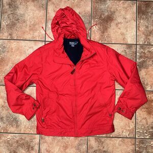 Vintage Polo Ralph Lauren Fleece Lined Jacket Mens Medium Full Zip Stowaway Hood